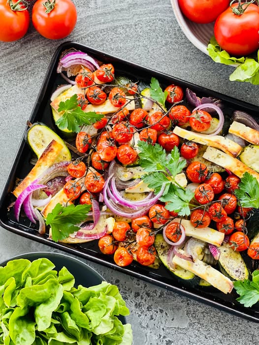 Roasted tomato and halloumi bake recipe