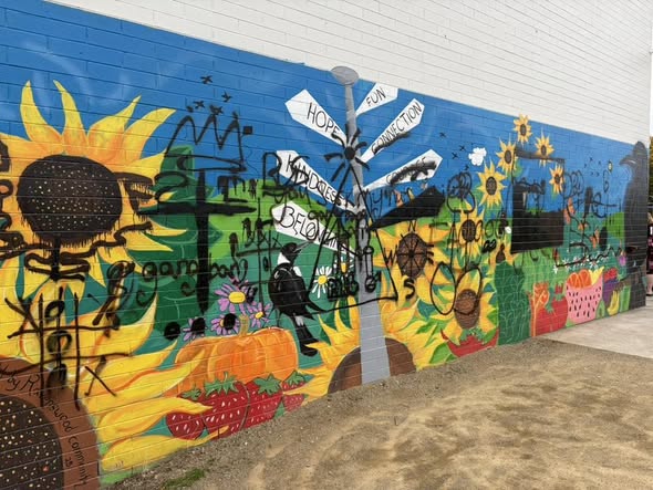 Community Sunflower and Vegetable Mural Painted at Launceston Neighbourhood House